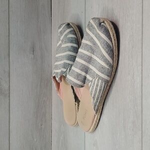 Toms Women Canvas Stripe Mules Espadrille Flats slip on shoes sz 7.5